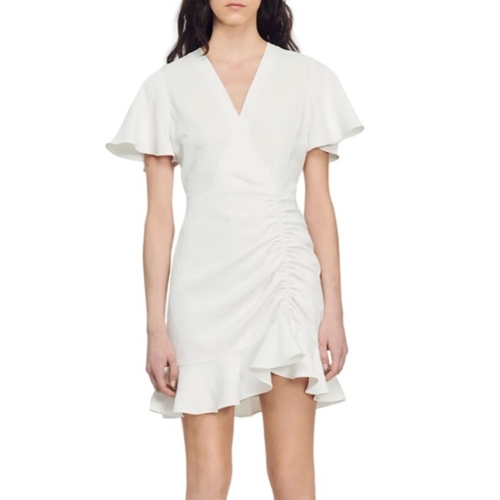Sandro NWT White Ruffle Mini Dress
